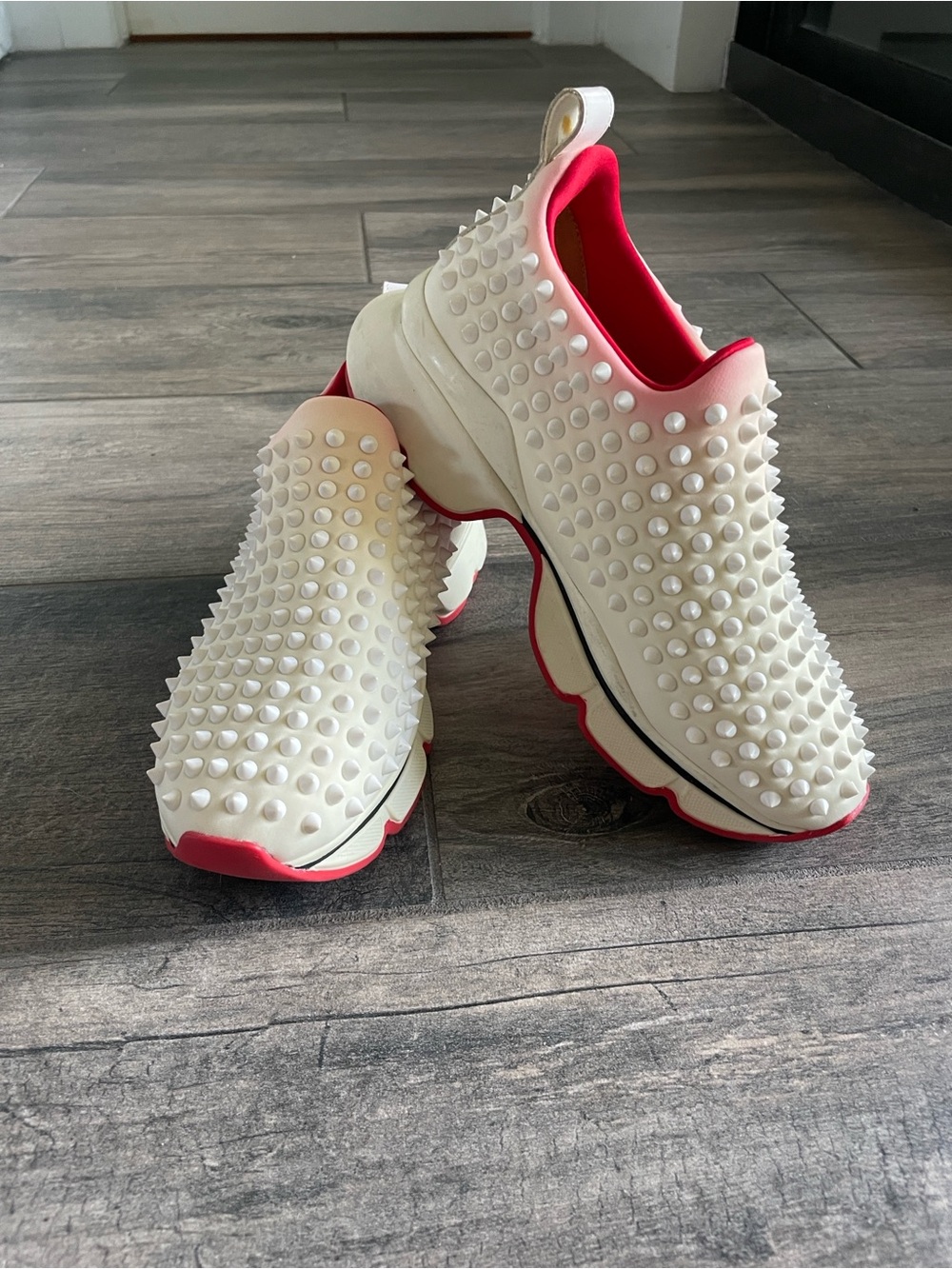 Christian Louboutin White Slip-On Studded Sneakers
